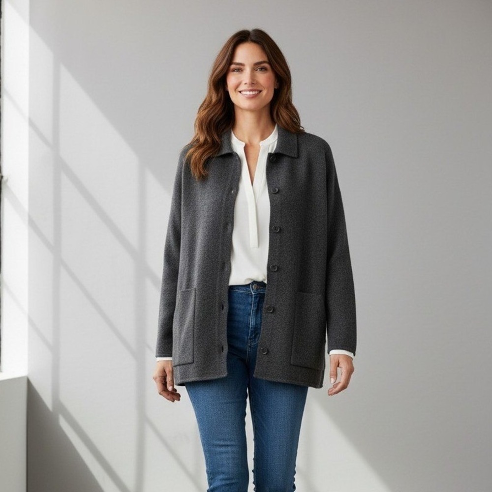 J. Jill Pure Jill Cardigan Jacket Womens M Dark Charcoal Button Front NWT $129